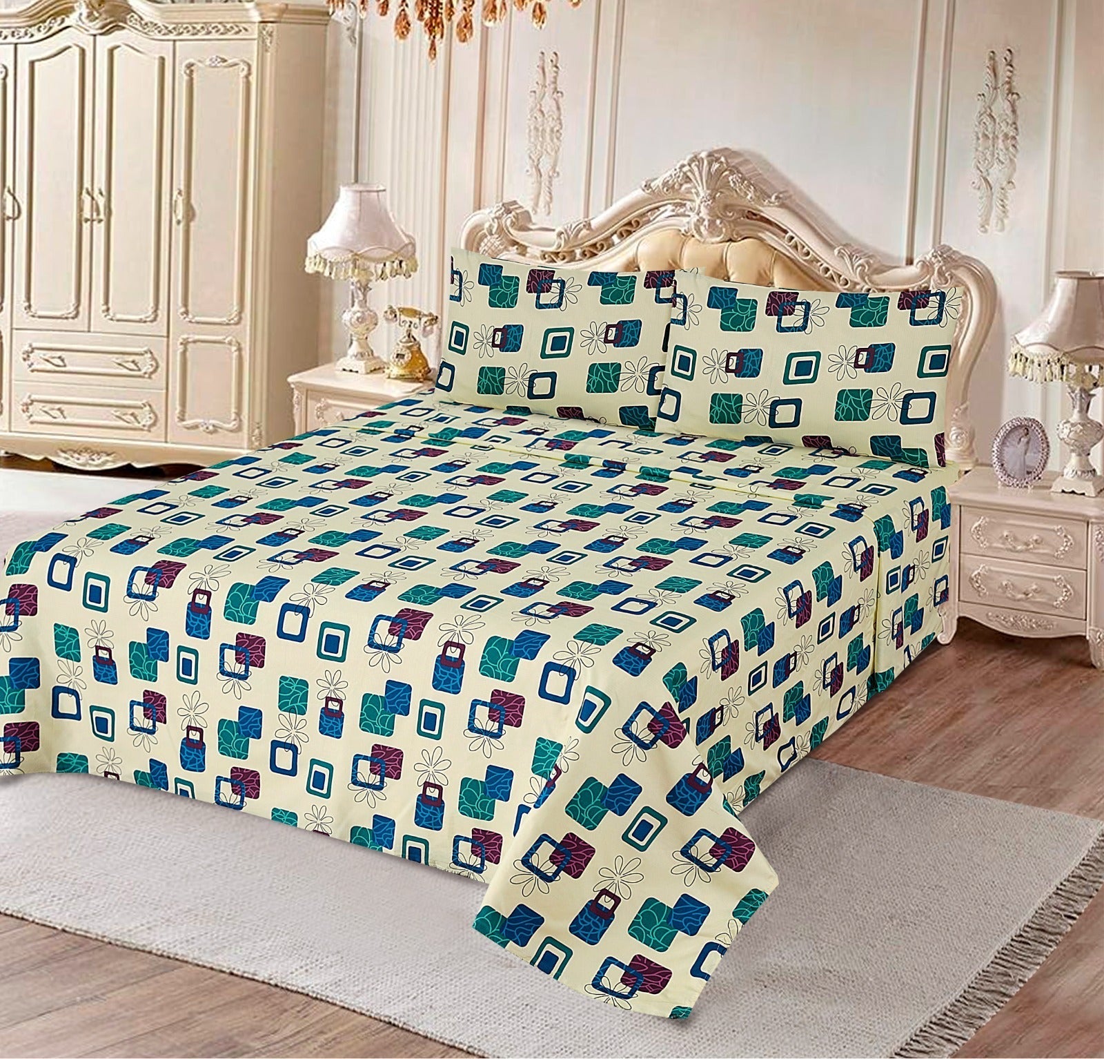 Abstract Square 3Pcs Printed Cotton Punch